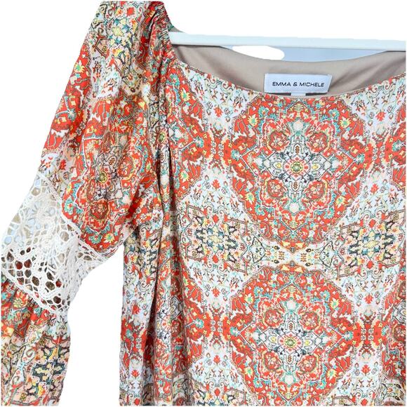 Emma & Michele Woman’s Large Print Boho Shift Dress Hippie Rockabilly Retro - Picture 2 of 7